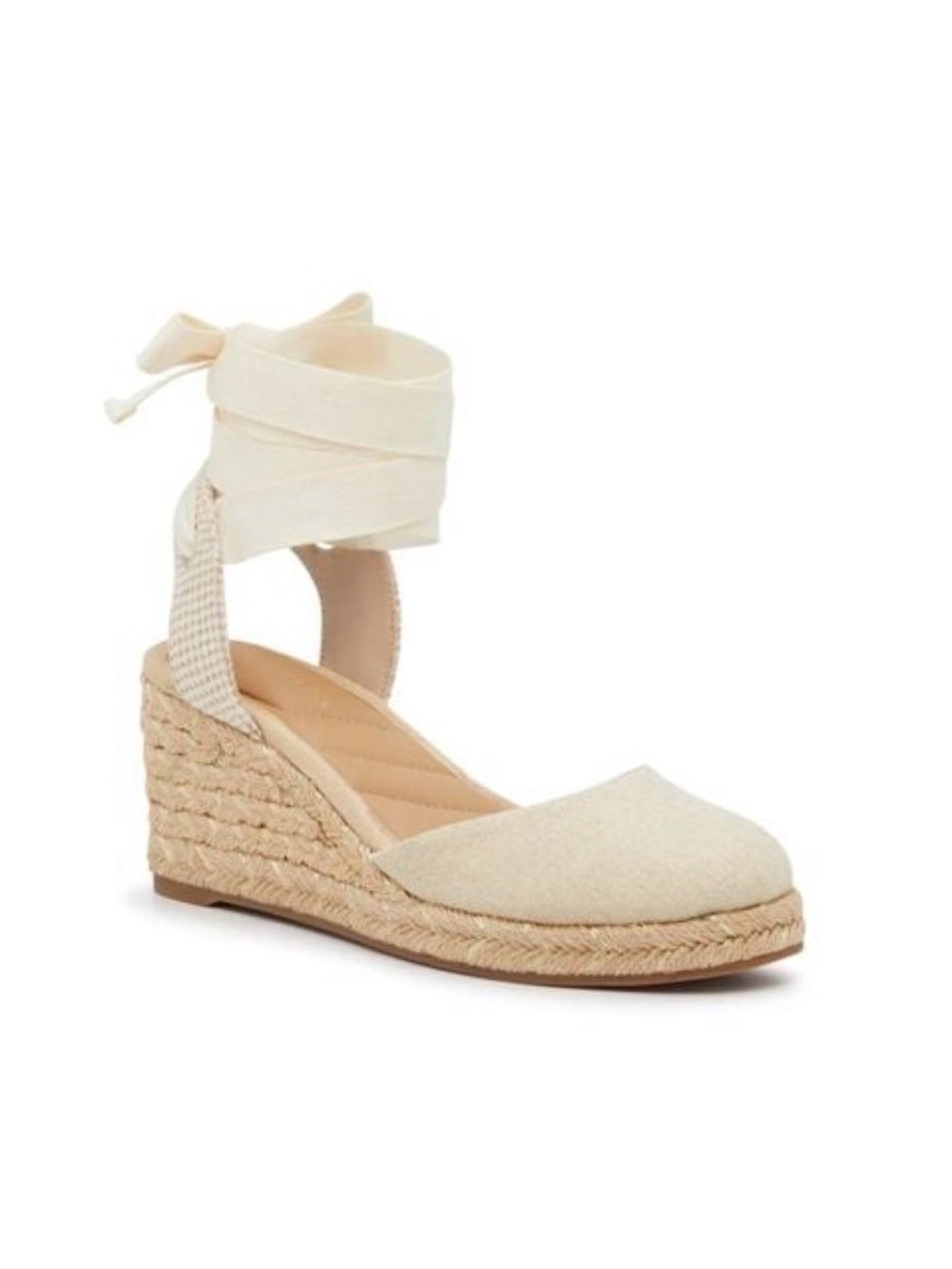 Kelly & Katie Goldie Espadrille Wedge Sandals 8.5 Ivory Lace Up Ankle Tie